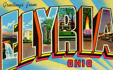 Block letter Elyria postcard